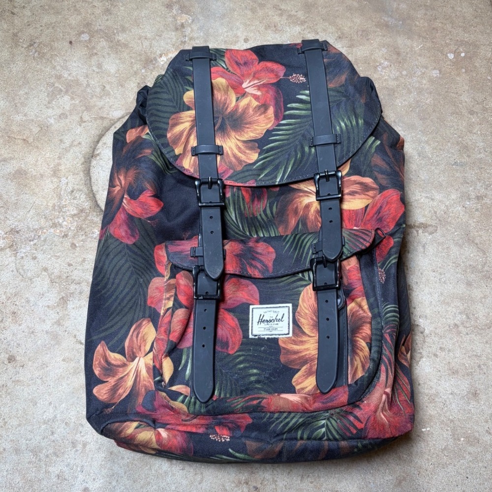 Herschel Supply Co Little America Backpack Tropical Hibiscus Floral Black Bag